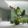 papel de parede affinity af24580 Modern living room with green tiles, seamless design, luxurious interior background.
