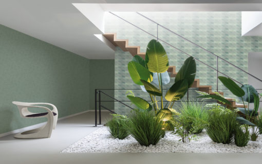papel de parede affinity af24580 Modern living room with green tiles, seamless design, luxurious interior background.
